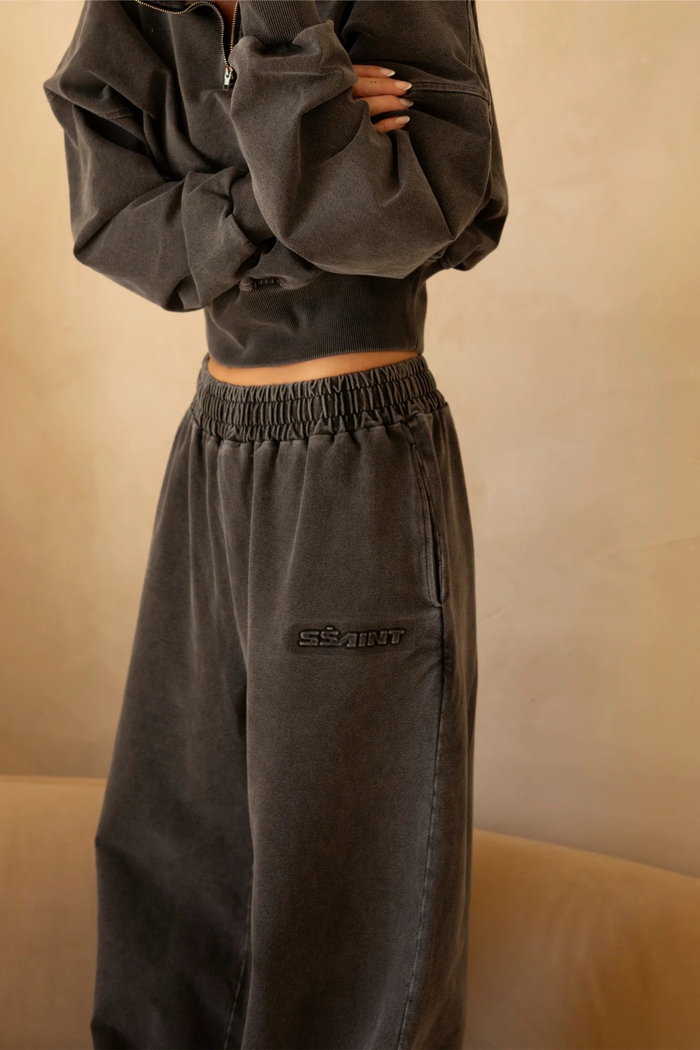 SSAINT Acid Wash Trackpant — Charcoal