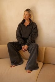 SSAINT Acid Wash Crop Jacket — Charcoal