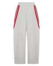 back view ŚSAINT Barrel Trackpant in grey with red double side stripe detail