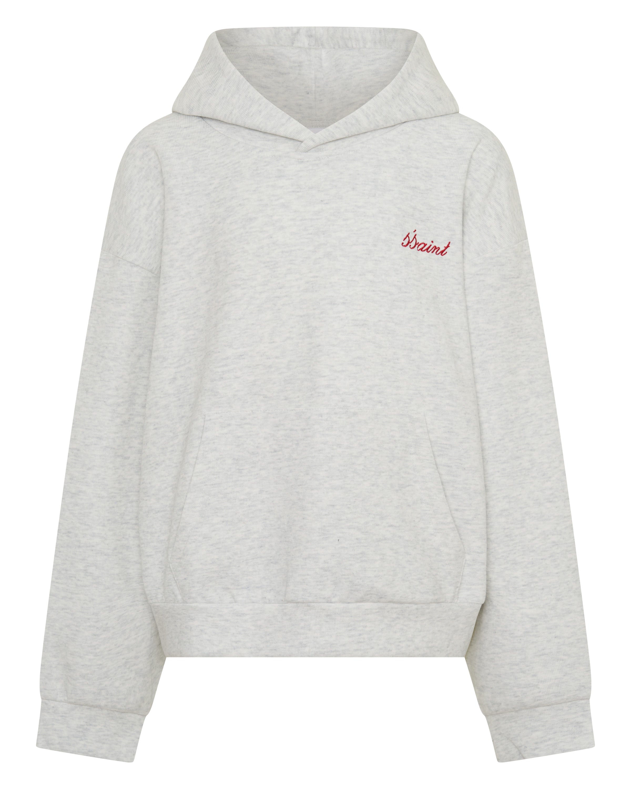 ŚSAINT Kids Logo Hoodie in grey with red embroidered chest logo