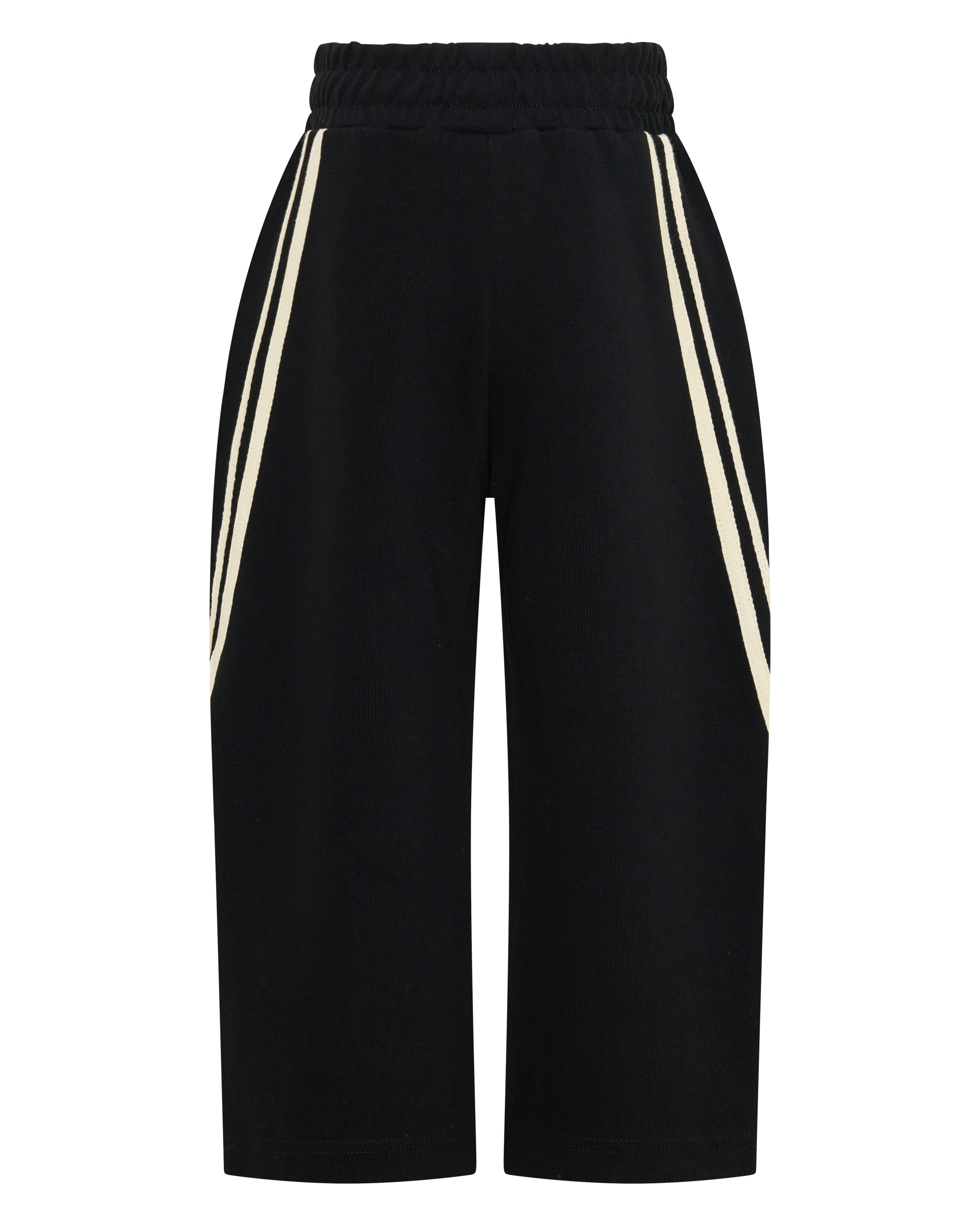 ŚSAINT Kids Barrel Trackpant in black with butter double stripe detail ack image