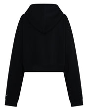 ŚSAINT Cropped Hoodie in black with butter embroidered logo detail BACK VIEW