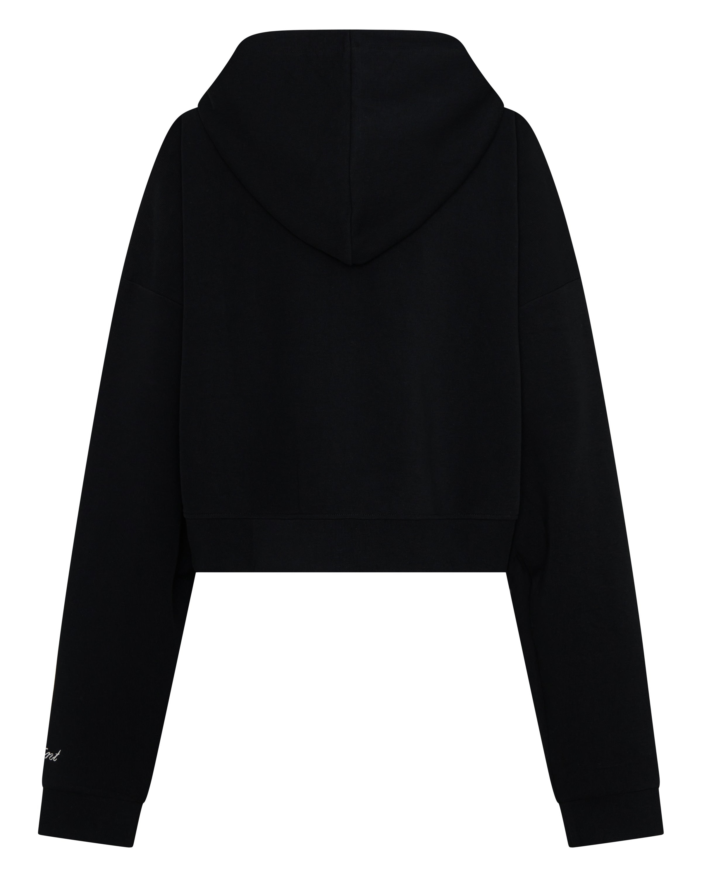 ŚSAINT Cropped Hoodie in black with butter embroidered logo detail BACK VIEW