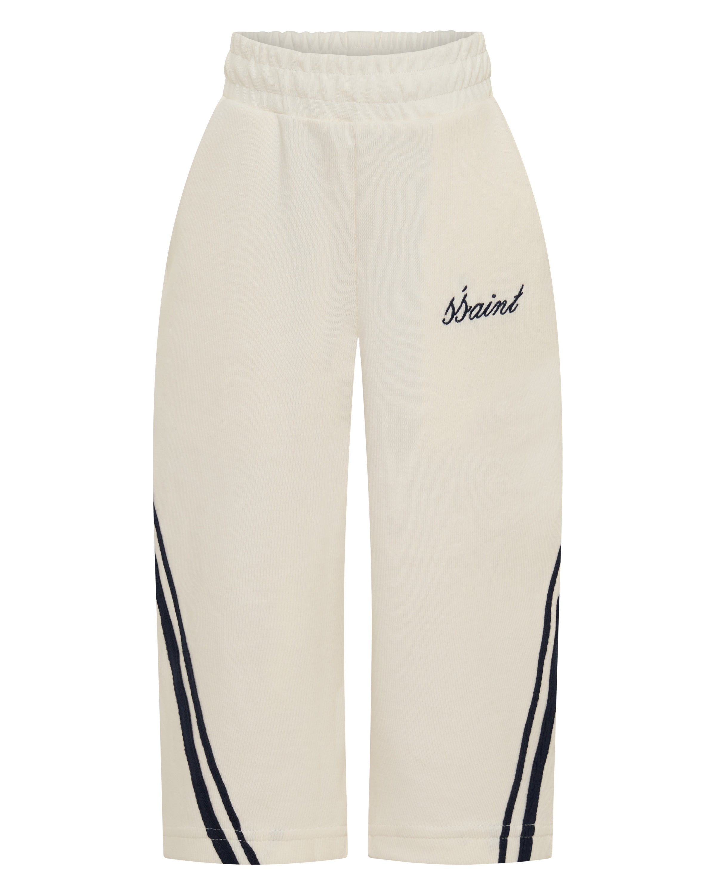 ŚSAINT Kids Barrel Trackpant in butter with navy double stripe detail