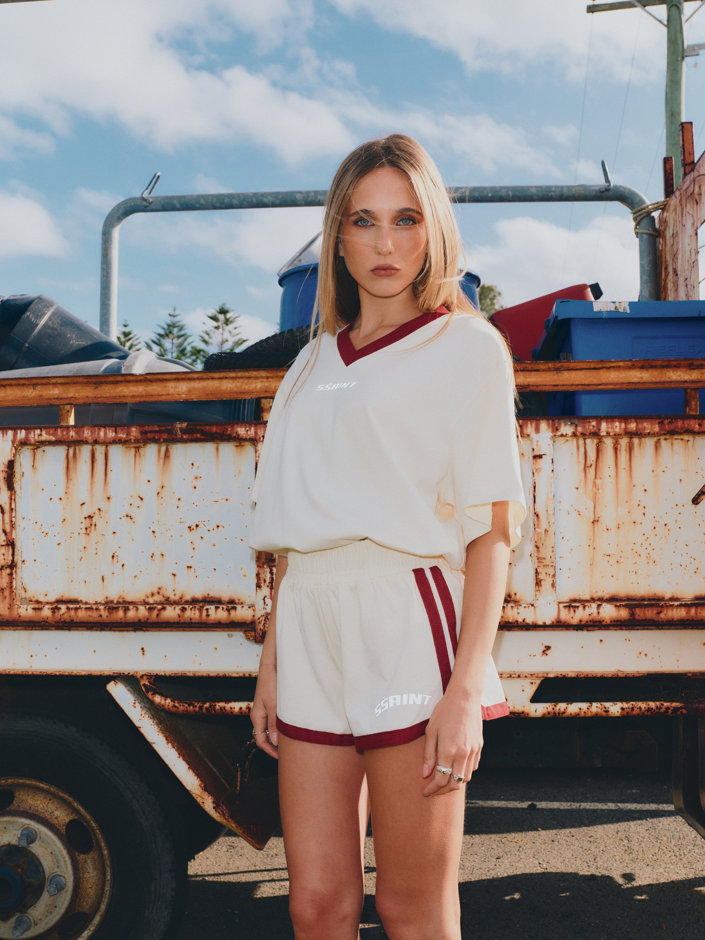 SSAINT REFLECTIVE V NECK TEE BUTTER **PRE ORDER**