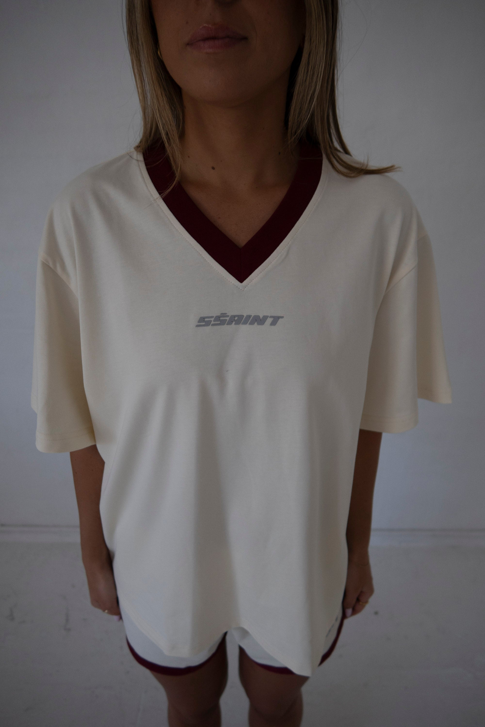 SSAINT REFLECTIVE V NECK TEE BUTTER **PRE ORDER**