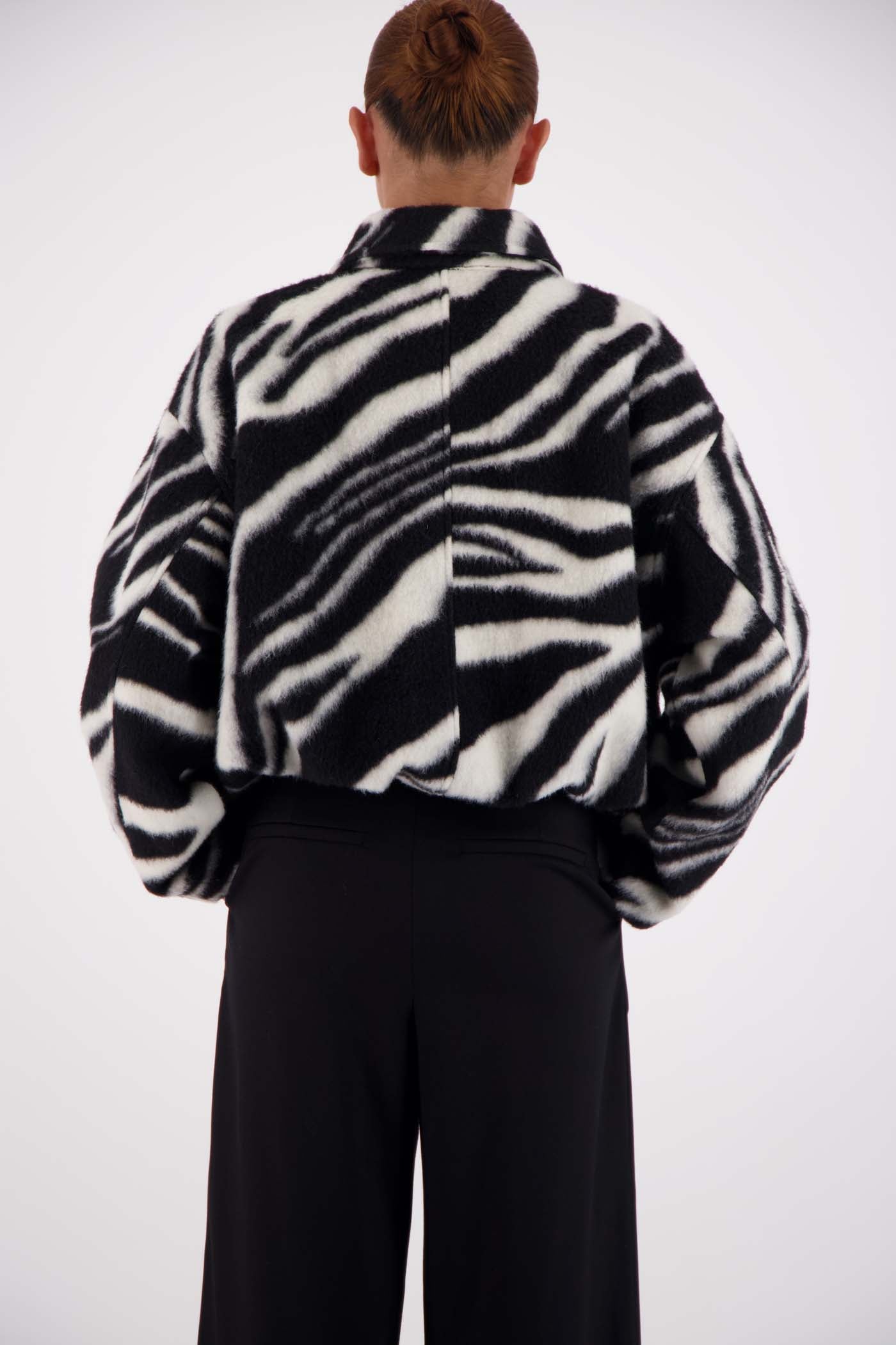 Jasmine Alexa Bailey Bomber Jacket Zebra, back view, drop shoulder construction