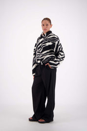 Jasmine Alexa Bailey Bomber Zebra styled with Soho Zebra Top and Gigi Black Trousers