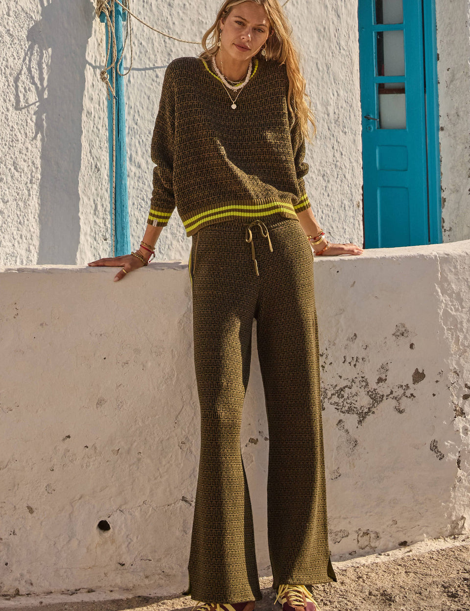 The Upside Castilla Clementine Knit Crew olive monogram knit sweater womens designer knit Australia