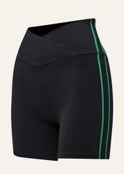 flatlay PE Nation Clarity 5" Bike Short high-rise waistband detail, contrast binding