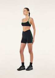PE Nation Clarity 5" Bike Short high-rise waistband detail, contrast binding