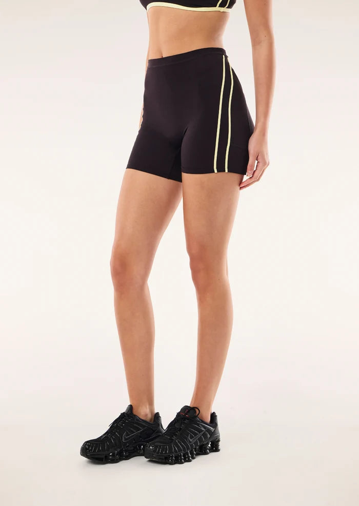 P.E Nation Cypher Bike Short in Black Bean & Soft Yellow