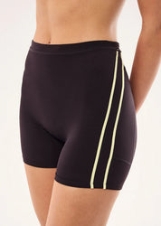 PE Nation Cypher Bike Short in Black Bean & Soft Yellow — high-rise squat-proof activewear short, Wild West Sisters