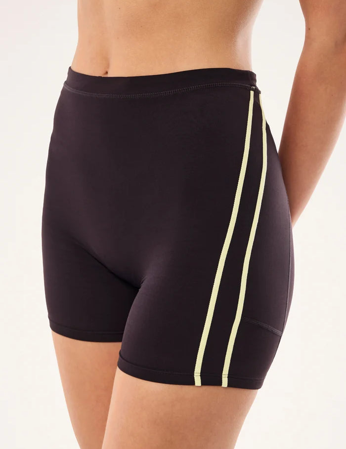 PE Nation Cypher Bike Short in Black Bean & Soft Yellow — high-rise squat-proof activewear short, Wild West Sisters