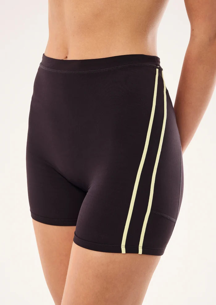 PE Nation Cypher Bike Short in Black Bean & Soft Yellow — high-rise squat-proof activewear short, Wild West Sisters
