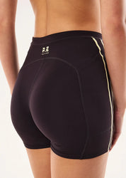 back view PE Nation Cypher Bike Short in Black Bean & Soft Yellow — high-rise squat-proof activewear short, Wild West Sisters