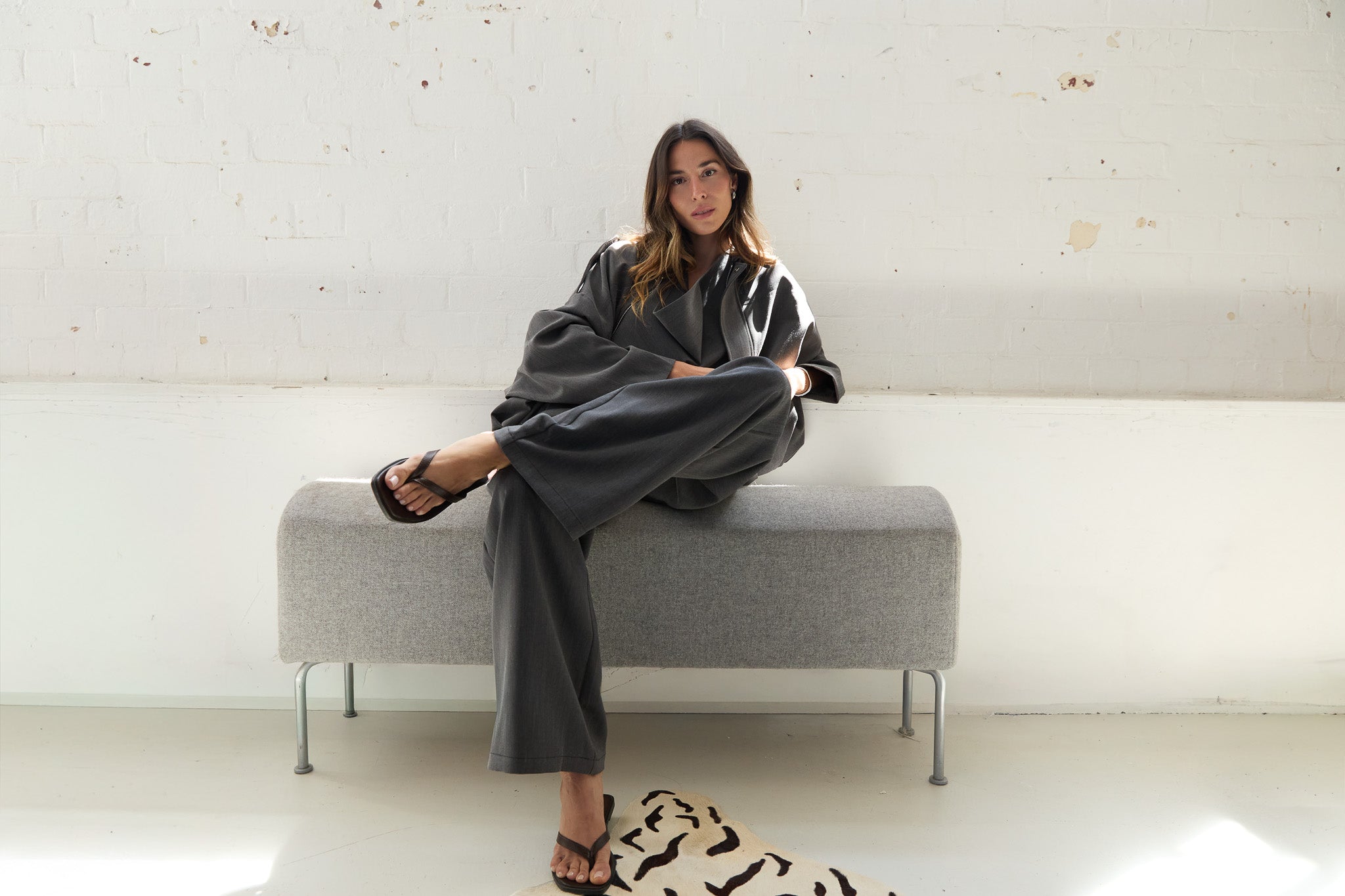 Jasmine Alexa Model wearing gigi bomber and pants set