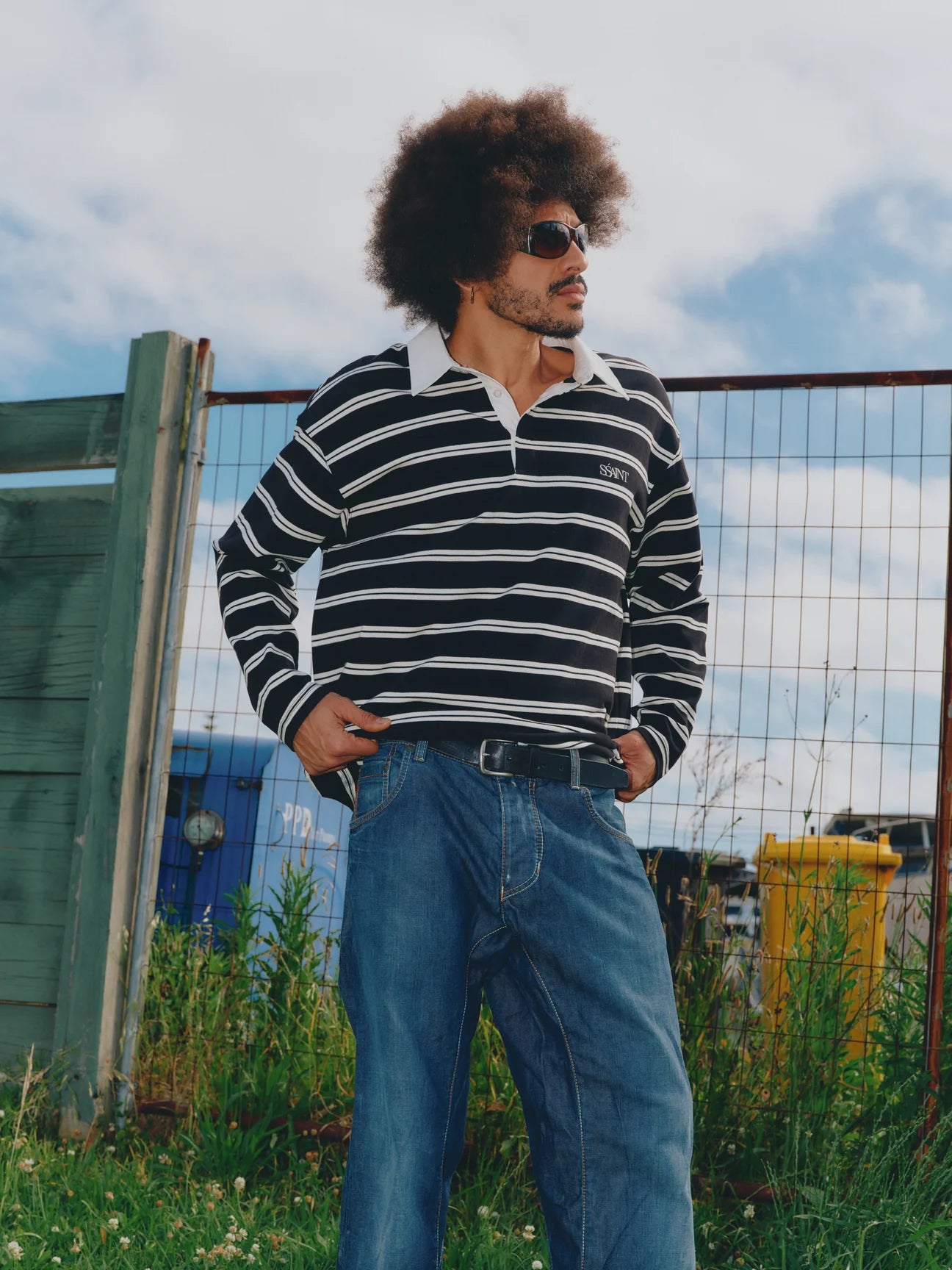Dylan Rugby Polo — Black & White Stripe