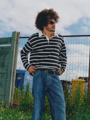 Dylan Rugby Polo — Black & White Stripe