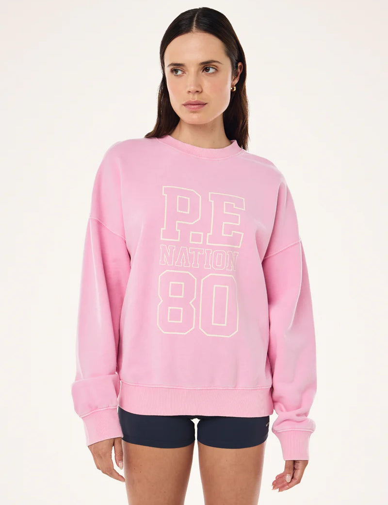 PE Nation Elysian Sweat in Washed Prism Pink oversized organic cotton fleece sweat