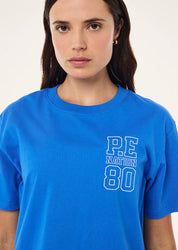 Close-up of P.E Nation graphic chest print on Elysian Tee