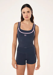 P.E Nation Forward Tank Marine Blue & Prism Pink | Studio Rib Cropped Tank