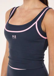 PE Nation Forward Tank in Marine Blue & Prism Pink slim fit studio rib cropped tank