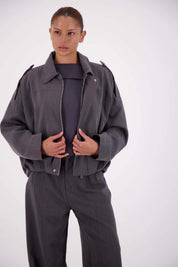 Gigi Bomber Jacket Steel Grey front view