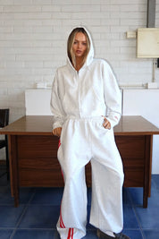 SSAINT SET GREY AND RED CROPPED HOODIE AND BARREL PANTS