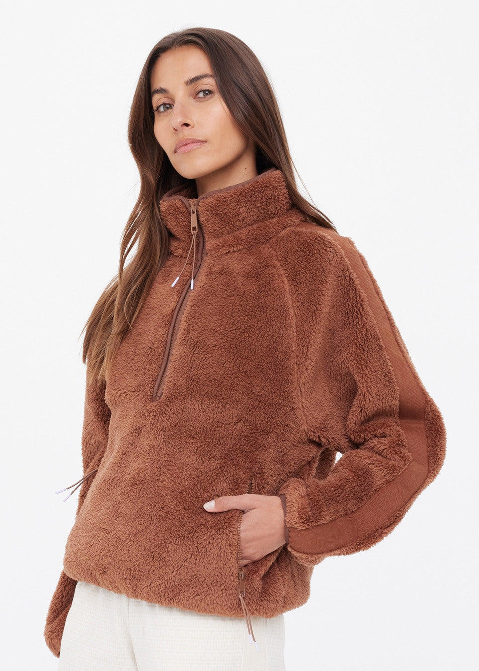 The Upside — Harlow Fleece Pullover in Walnut