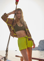 Life style pick of model wearing the upside lucky shorts