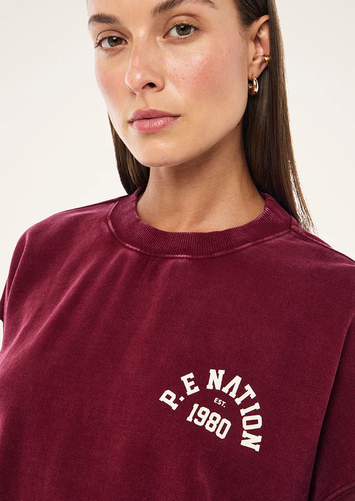 P.E Nation Swerve 2.0 Sweat Washed Cabernet ribbed cuff and hem detail