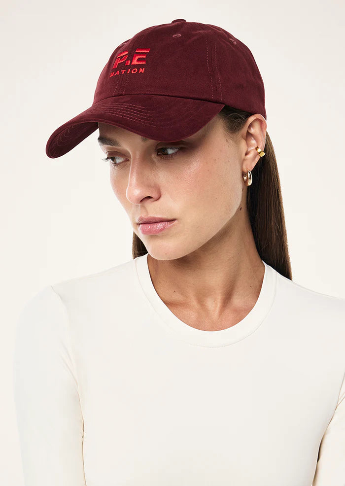 P.E Nation Heads Up Cap Cabernet Strawberry cotton unstructured cap front view