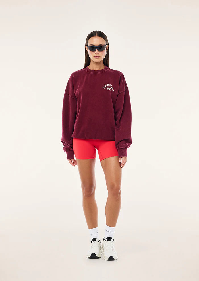 P.E Nation Washed Cabernet sweat styled with activewear for everyday outfit