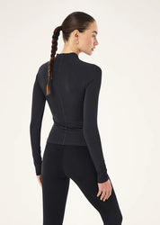 Close-up of PE Nation logo print on Off Duty Long Sleeve Top in black BACK IMAGE