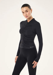 PE Nation Off Duty Long Sleeve Top in black styled with leggings, activewear outfit