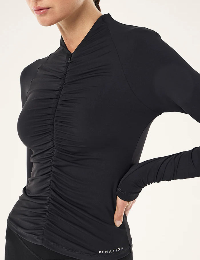PE Nation Off Duty Long Sleeve Top in black, side profile, slim fit