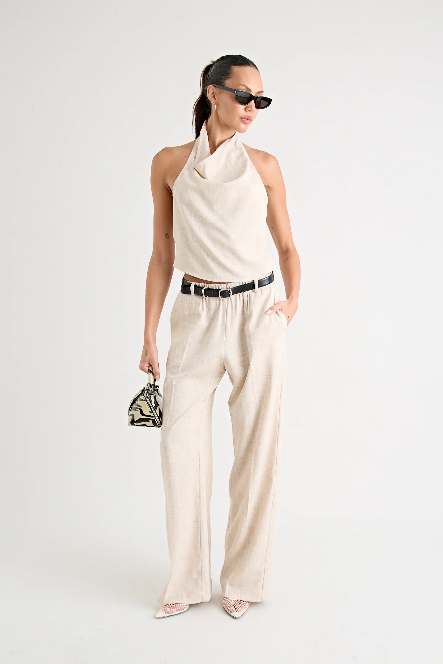 PINO COWL NECK TOP | NATURAL