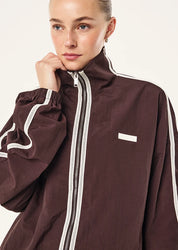 P.E Nation Radius Jacket in Dark Plum - oversized funnel neck jacket with side stripe detail - CLOSE UP