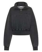ŚSAINT Acid Wash Crop Jacket in charcoal with mock neck collar