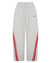 ŚSAINT Barrel Trackpant in grey with red double side stripe detail