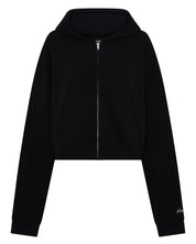 ŚSAINT Cropped Hoodie in black with butter embroidered logo detail
