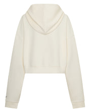 BACK VIEW ŚSAINT Cropped Hoodie in butter with navy embroidered logo detail
