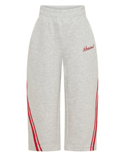 ŚSAINT Kids Barrel Trackpant in grey with red double stripe detail