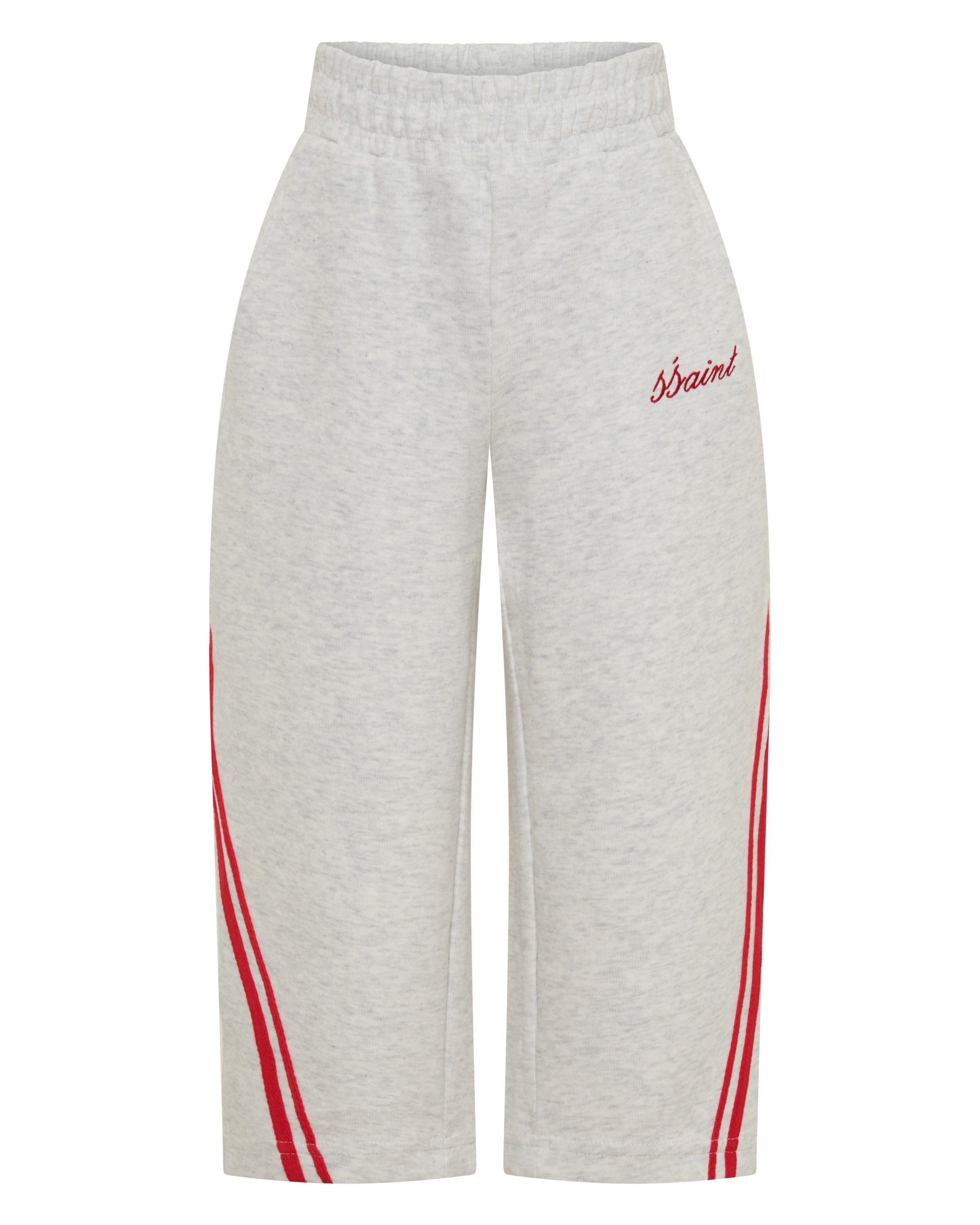 ŚSAINT Kids Barrel Trackpant in grey with red double stripe detail