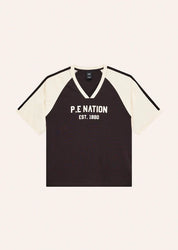 P.E Nation Spinout Baseball Tee in Black Bean & Whisper White