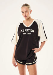 FULL MVIEW PE Nation Spinout Baseball Tee in Black Bean & Whisper White — oversized organic cotton sports jersey, Wild West Sisters