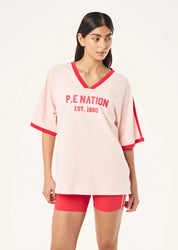 P.E Nation Spinout Baseball Tee in Soft Pink - oversized organic cotton jersey with contrast binding