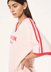P.E Nation Spinout Baseball Tee in Soft Pink - oversized organic cotton jersey with contrast binding - detail of binding