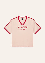 flatlay P.E Nation Spinout Baseball Tee in Soft Pink - oversized organic cotton jersey with contrast binding